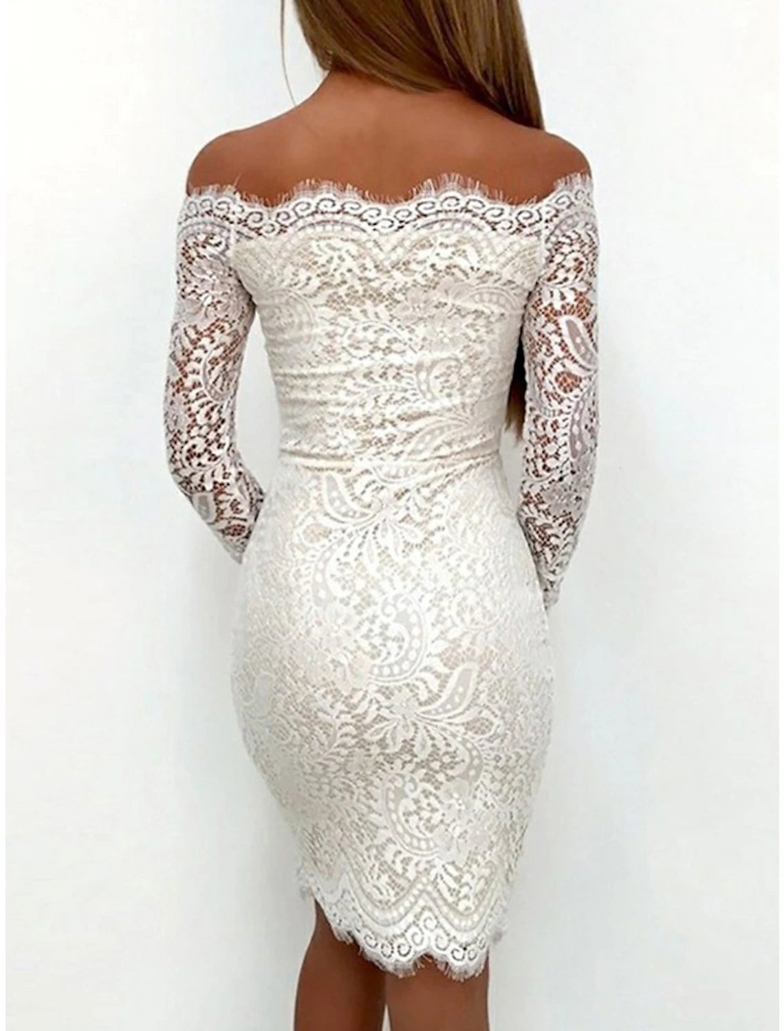 Wholesale Sheath / Column Homecoming Dresses Little White Dresses Dress Holiday Graduation Short / Mini Long Sleeve Off Shoulder Lace with Appliques